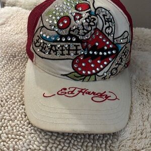 Ed Hardy Red and Cream Trucker Hat